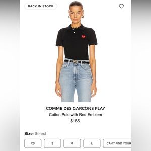 EUC COMME DES GARCONS PLAY Cotton Polo with Red Emblem Size S